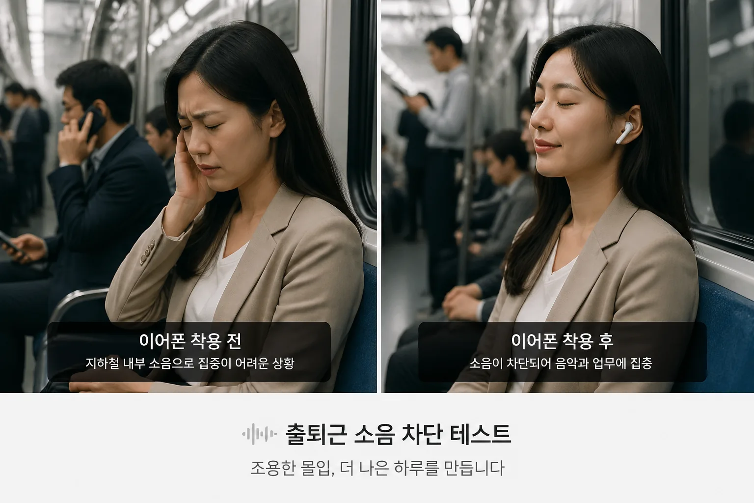 출퇴근 소음 차단 테스트 상황