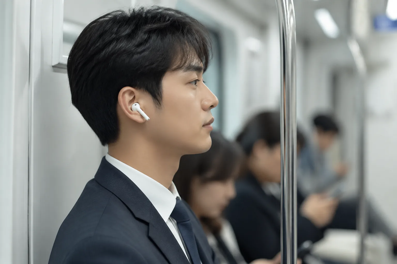 출퇴근용 이어폰 사용 장면