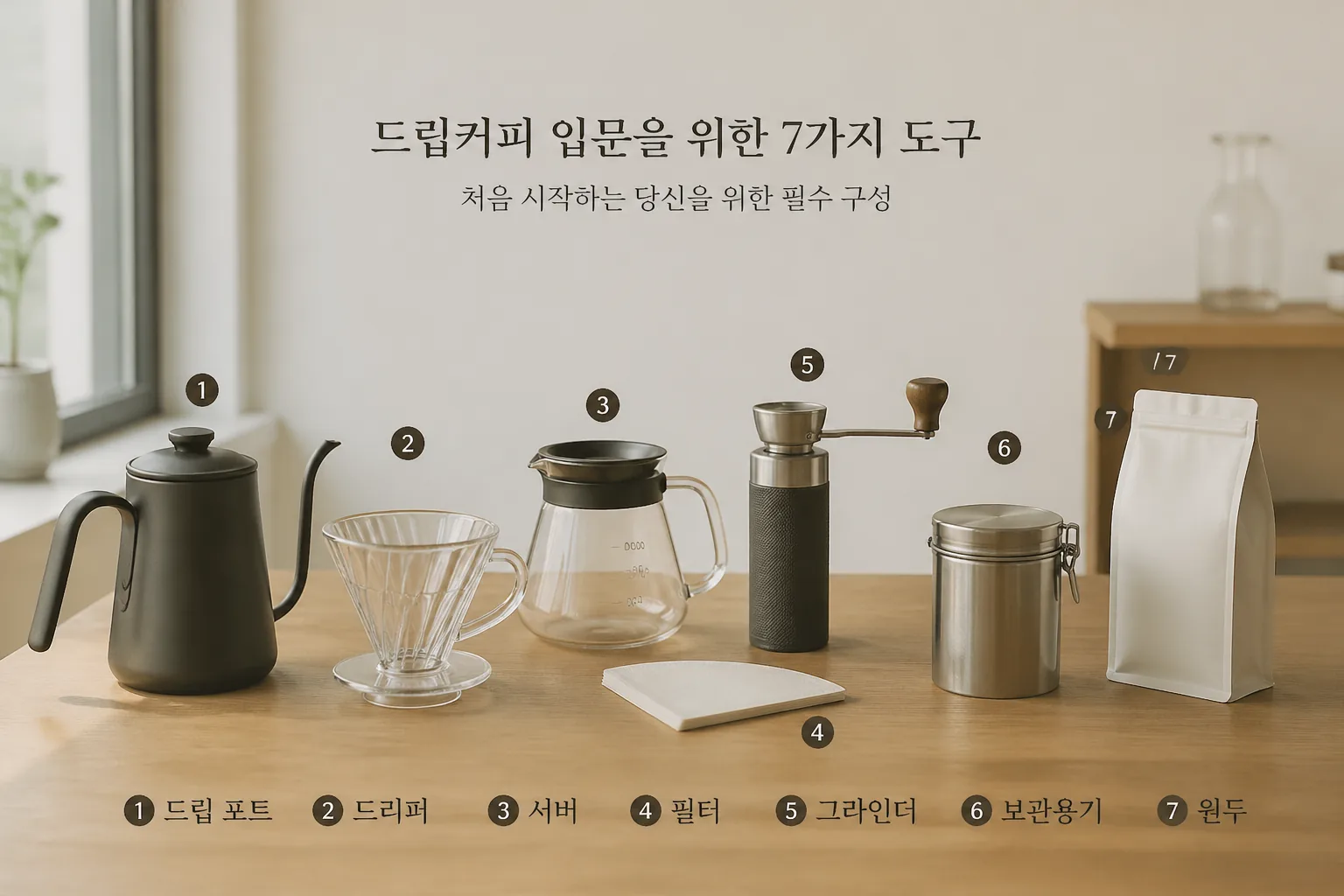 드립커피 입문 도구 7종 구성