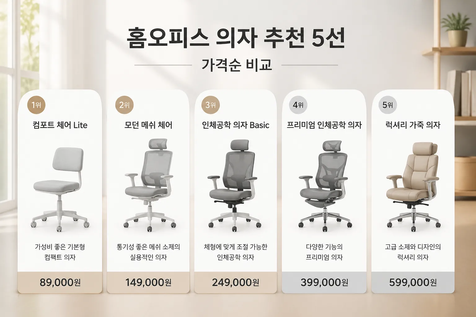 홈오피스 의자 추천 5선 비교 이미지