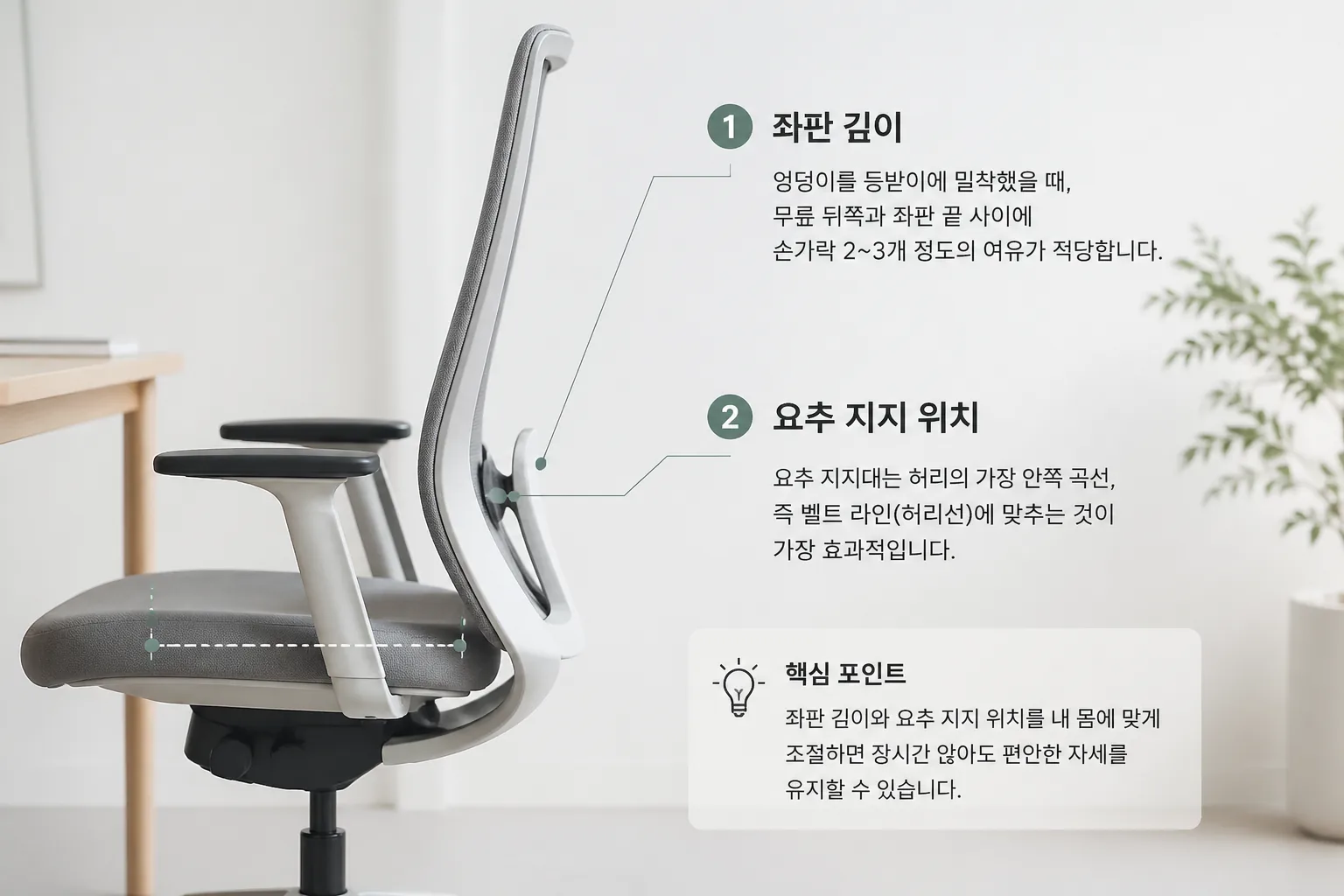 홈오피스 의자 핵심 조절 포인트 설명 이미지