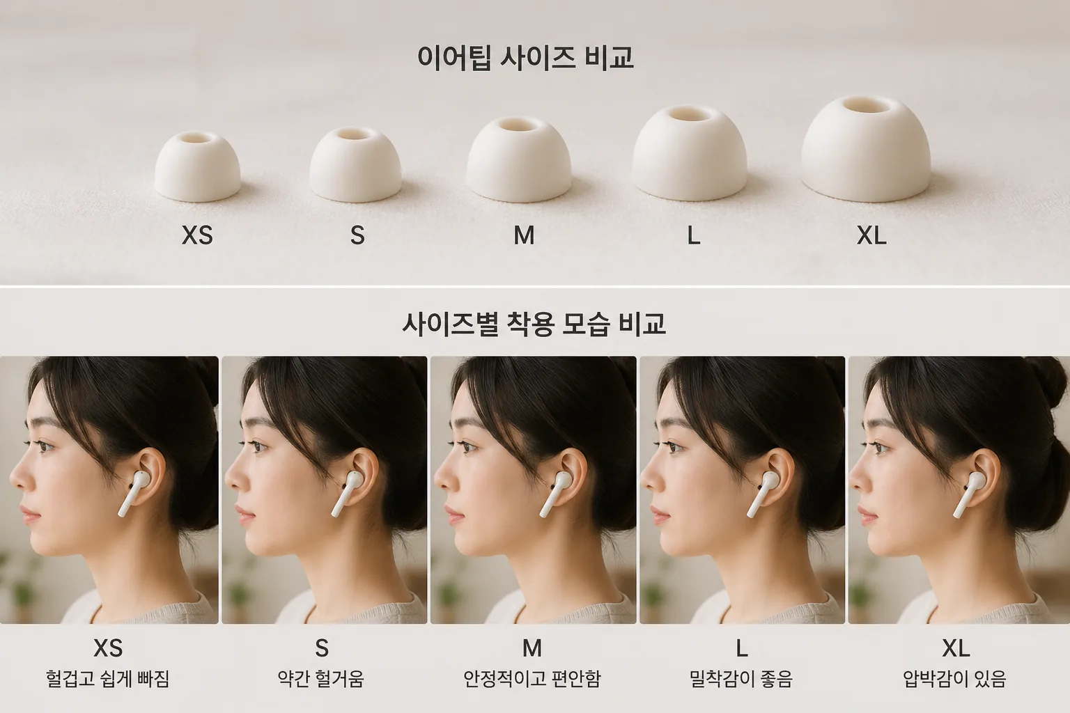 이어팁 사이즈와 착용감 비교