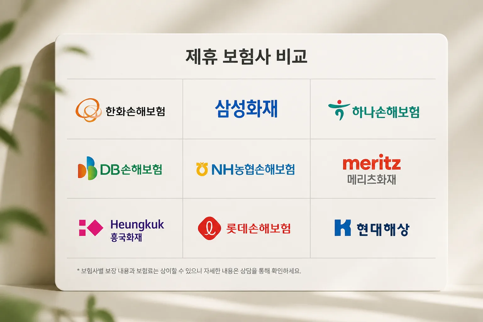 제휴 보험사 비교 표 이미지