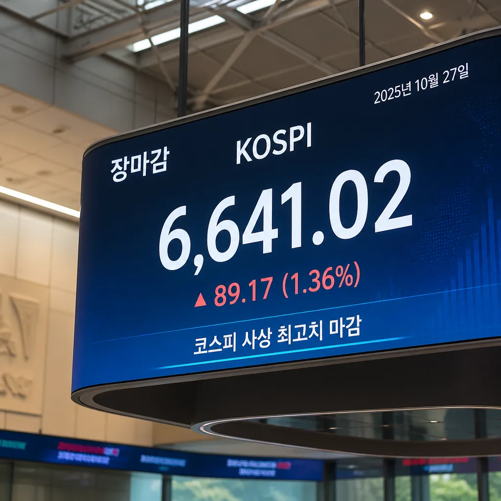 코스피 사상 최고치 마감 전광판