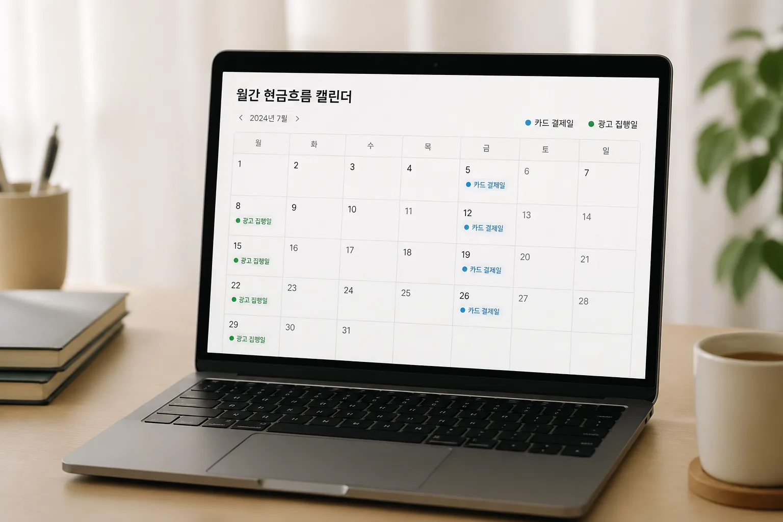 법인 현금흐름 관리 캘린더