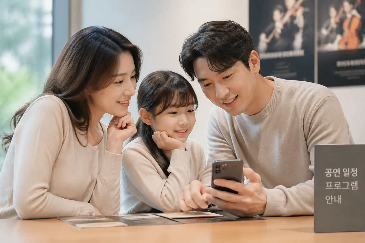 공연 관람 전 준비하는 가족 모습
