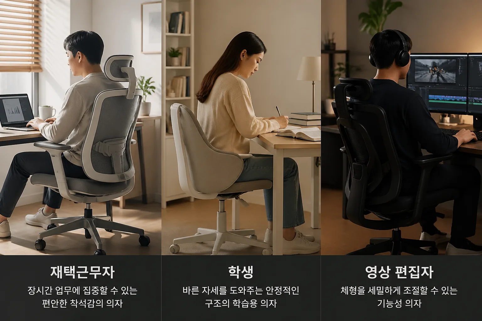사용 시나리오별 홈오피스 의자 선택 예시