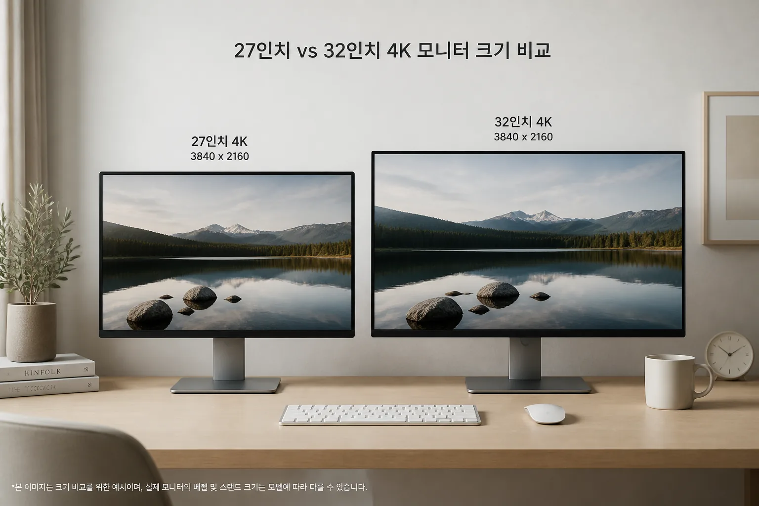 27인치 32인치 4K 모니터 크기 비교
