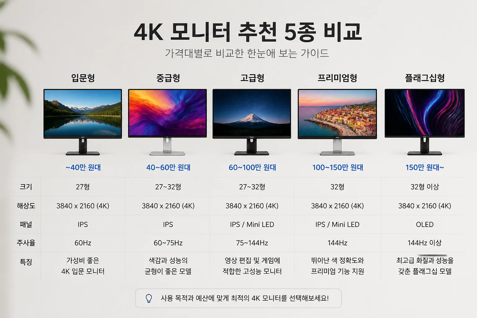 4K 모니터 추천 5종 비교 이미지
