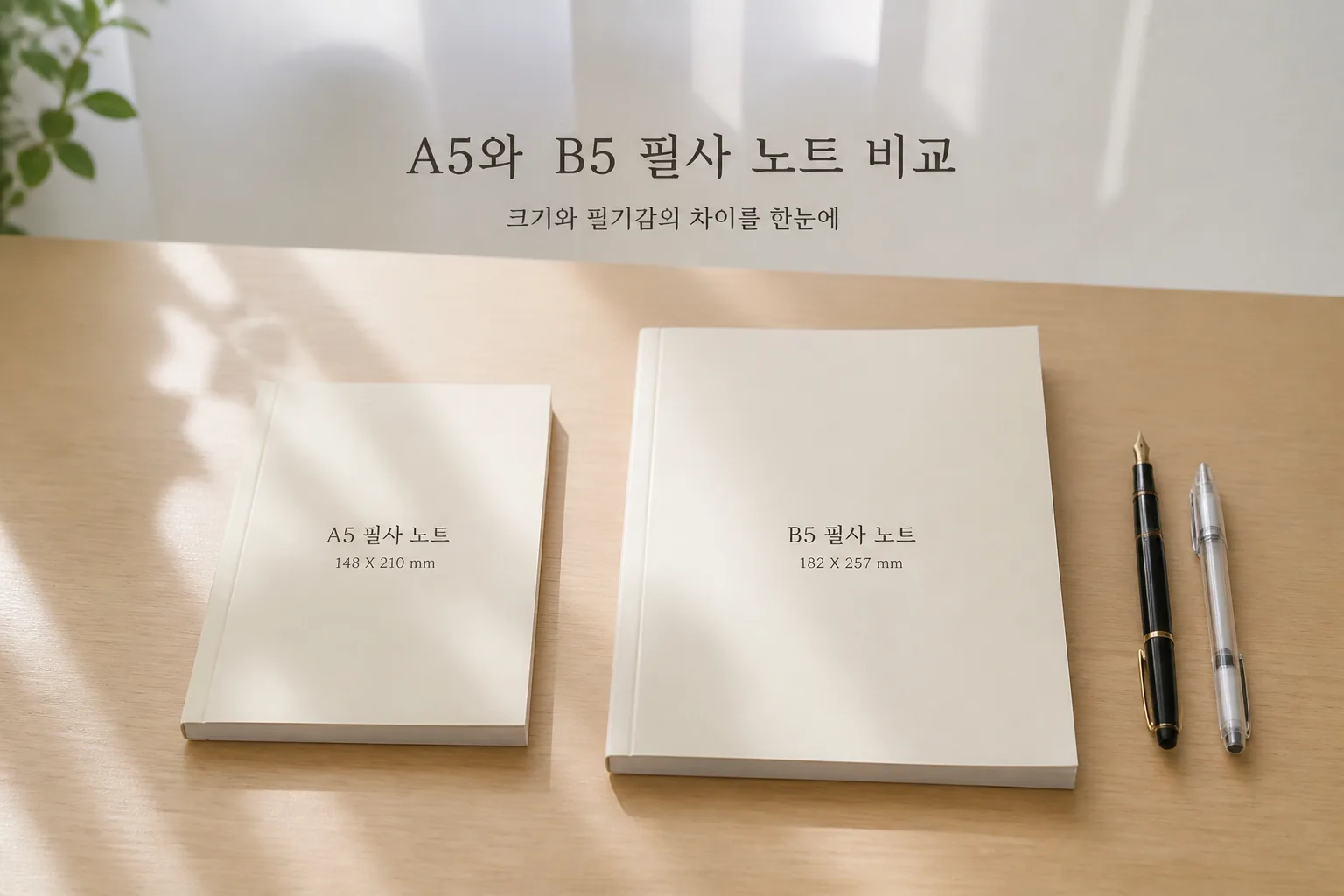 A5 B5 필사 노트 비교 장면