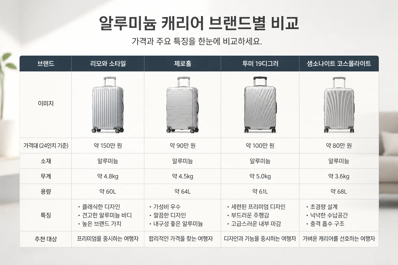 알루미늄 캐리어 브랜드별 가격 비교