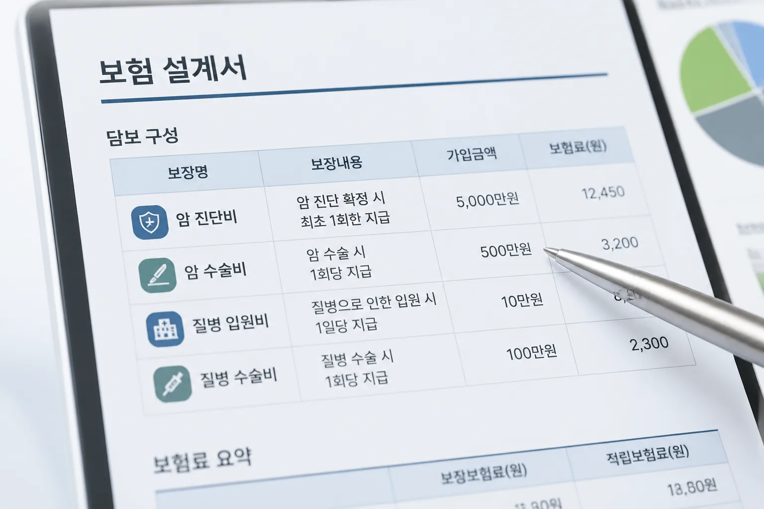 보험 담보 구성표 예시