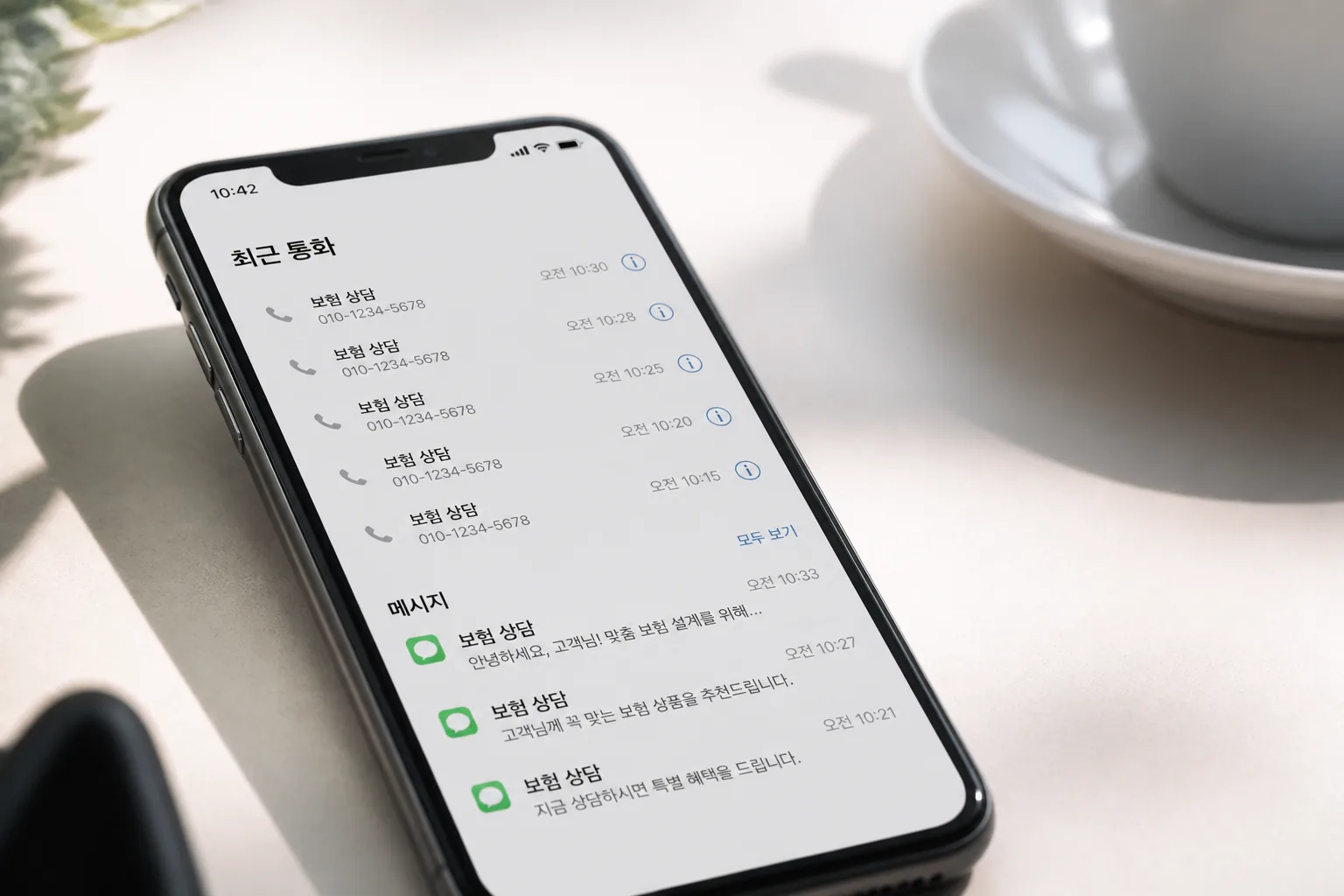 보험 마케팅 연락 예시 화면
