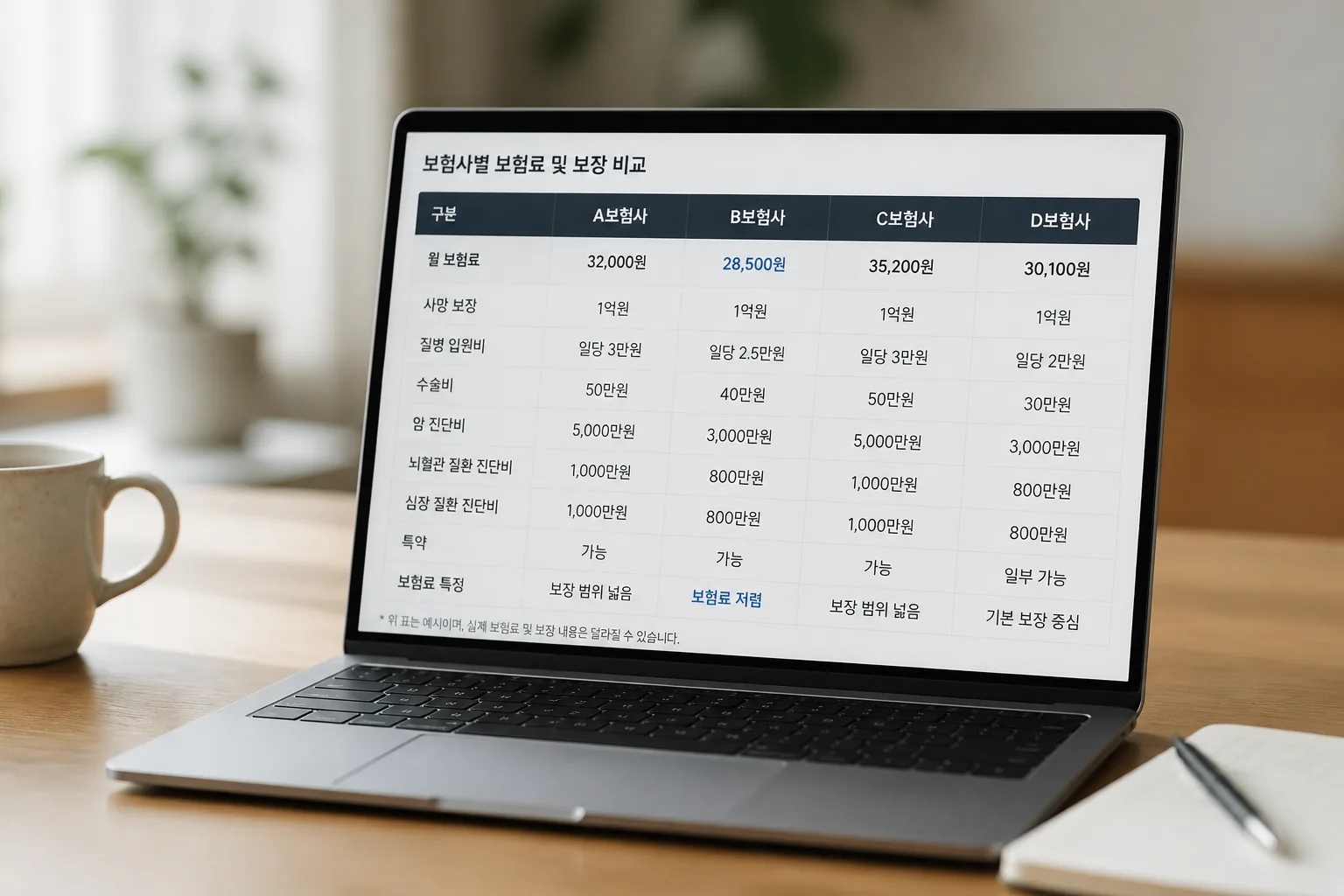 보험사 비교 분석 표