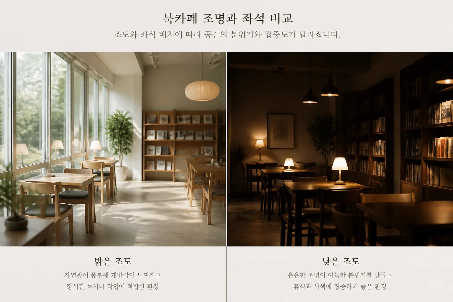 북카페 조명과 좌석 비교