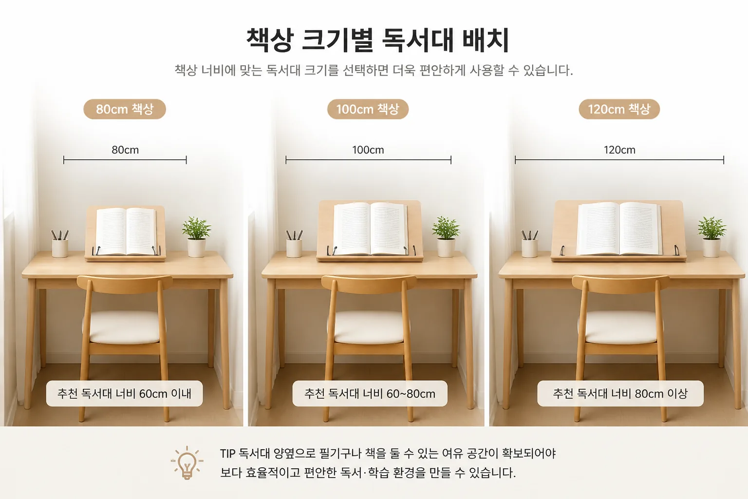 책상 크기별 독서대 배치