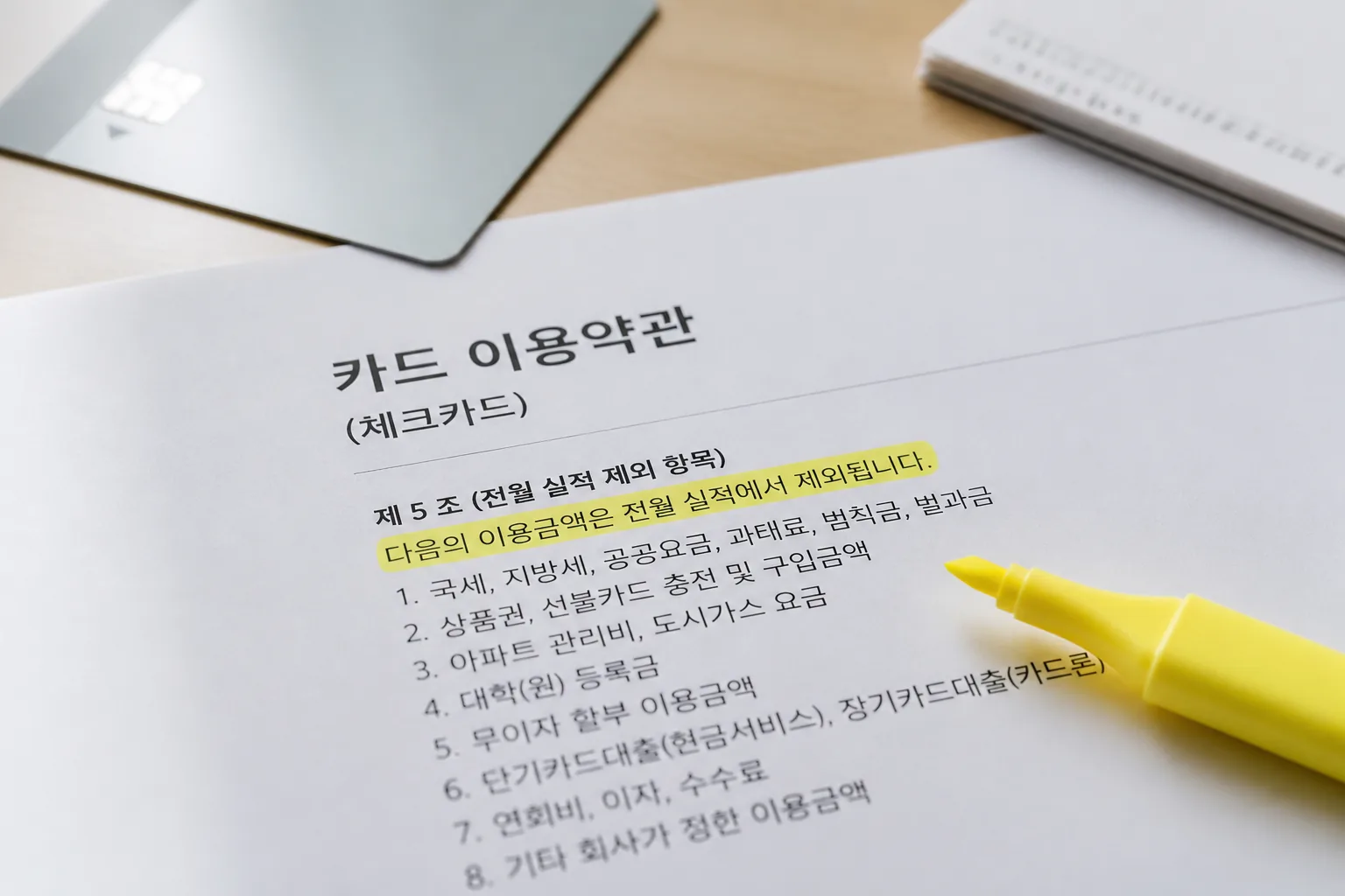 체크카드 전월 실적 조건 확인