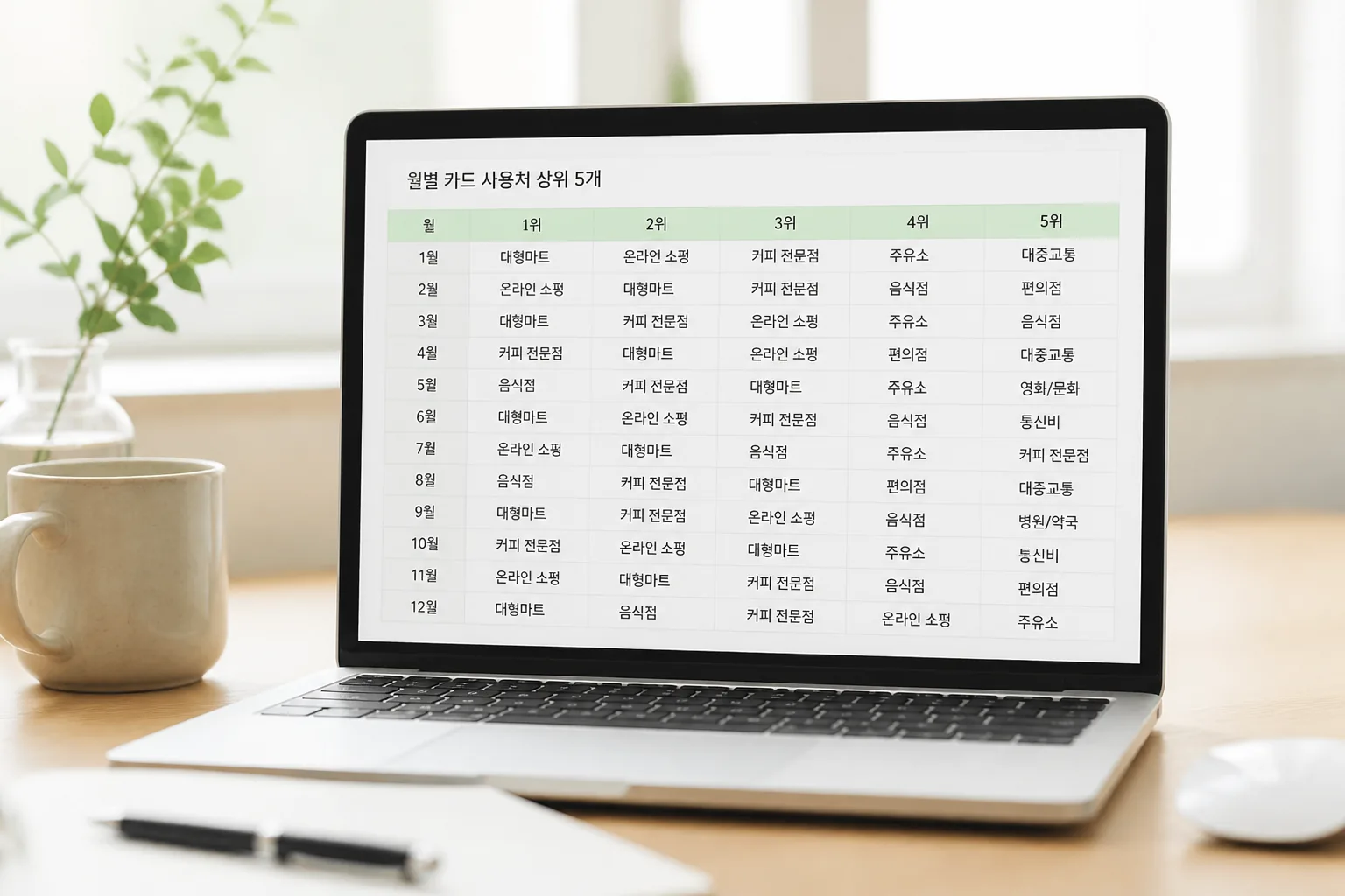 체크카드 사용처 분석 표