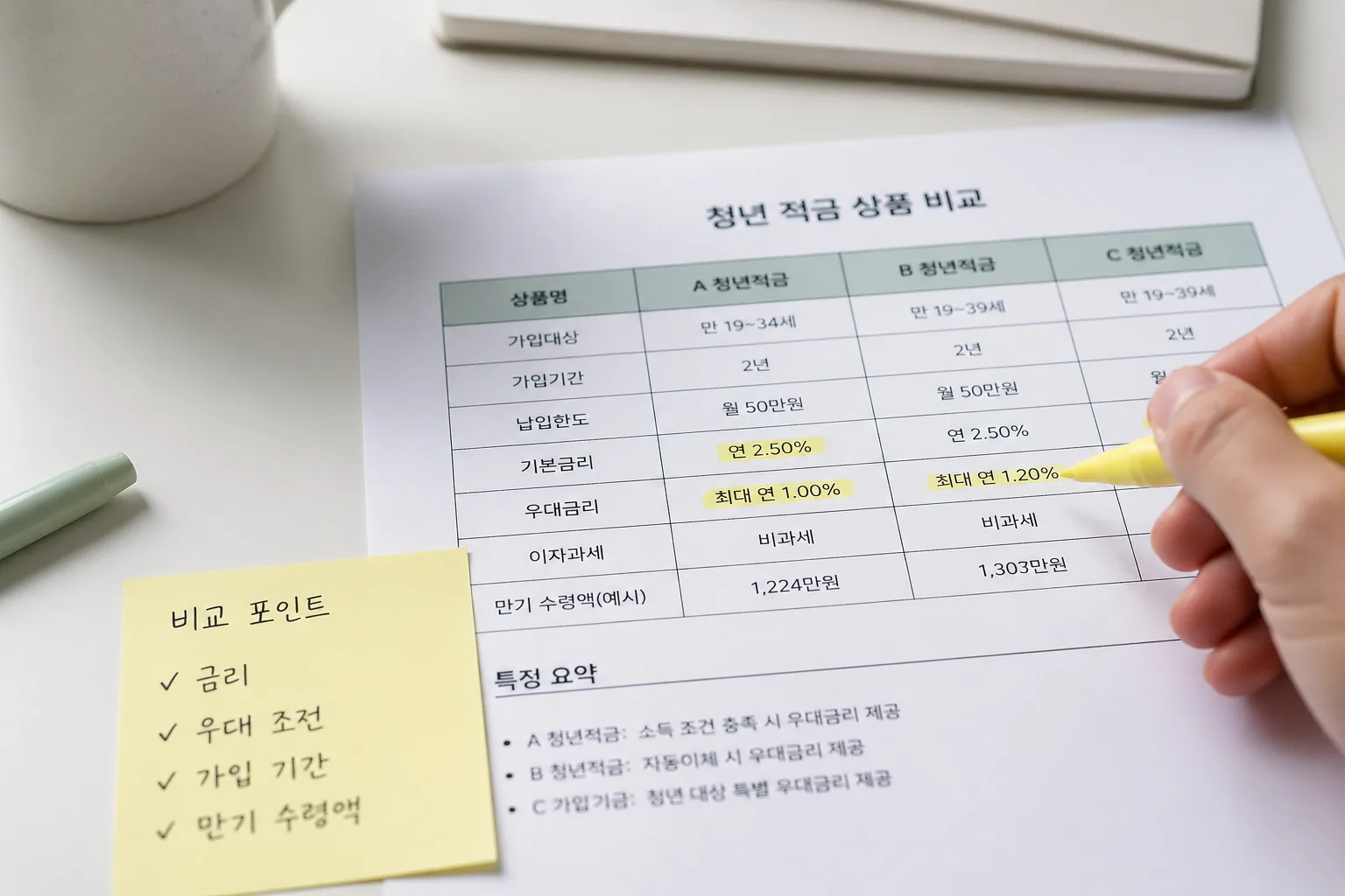 청년 적금 비교표 정리 장면