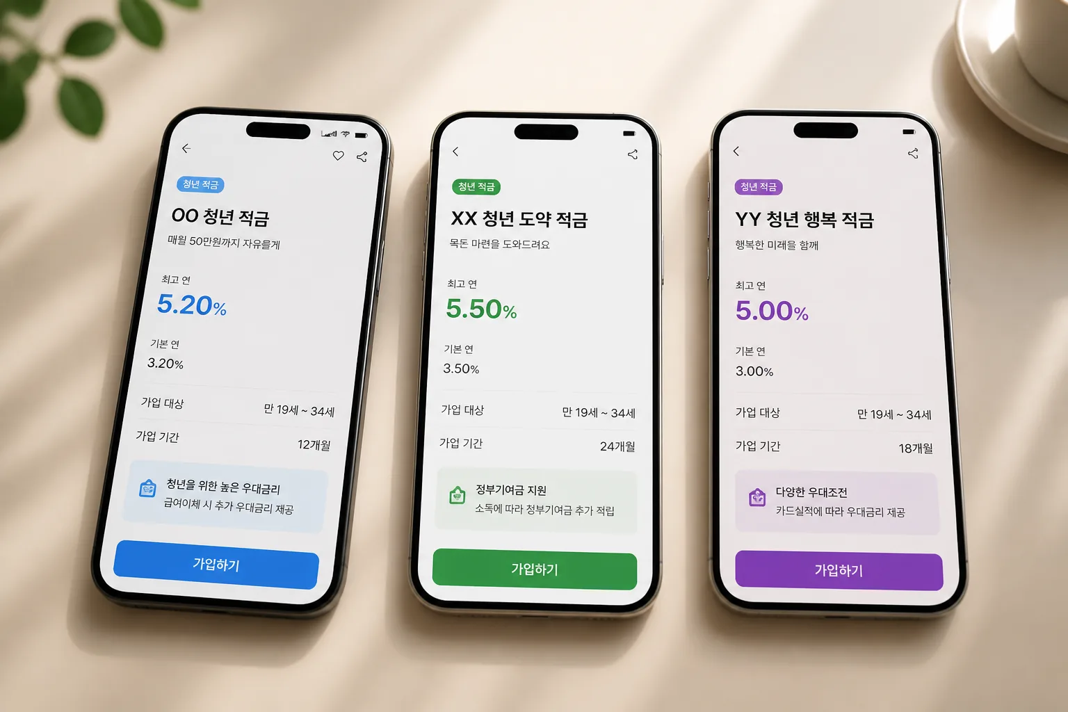 청년 적금 상품 비교 화면