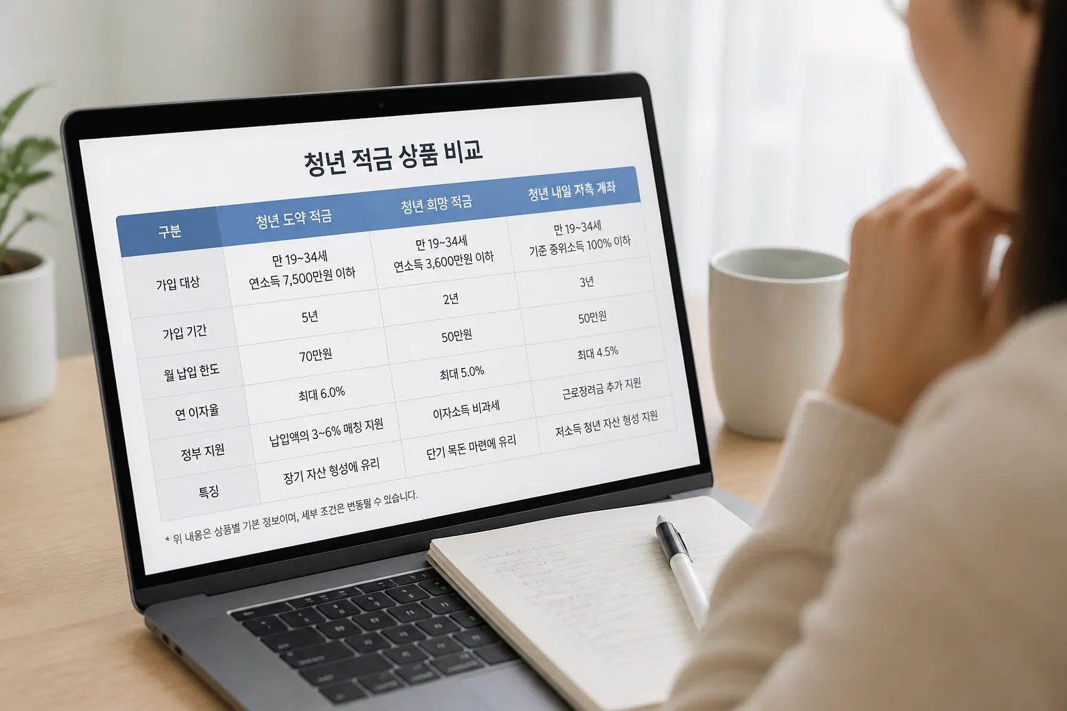 청년 적금 상품 비교표 확인