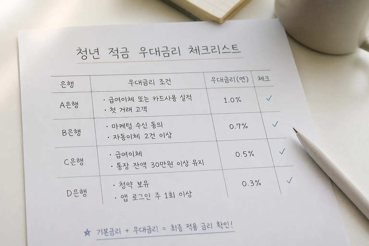 청년 적금 우대금리 체크리스트