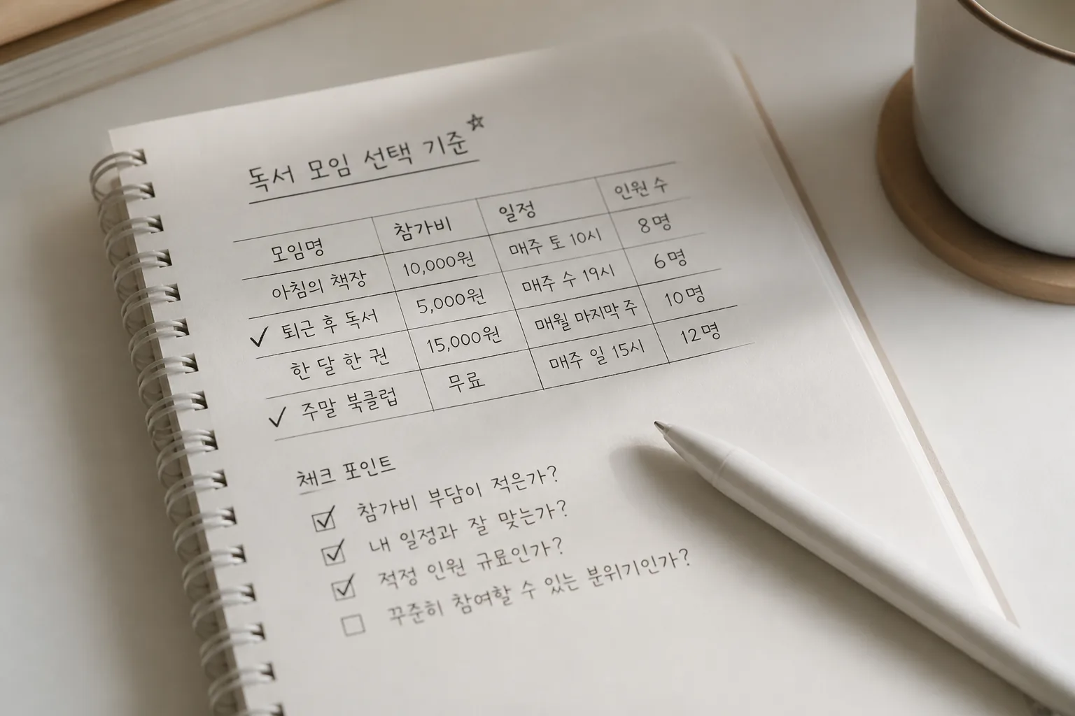 독서 모임 선택 기준 메모
