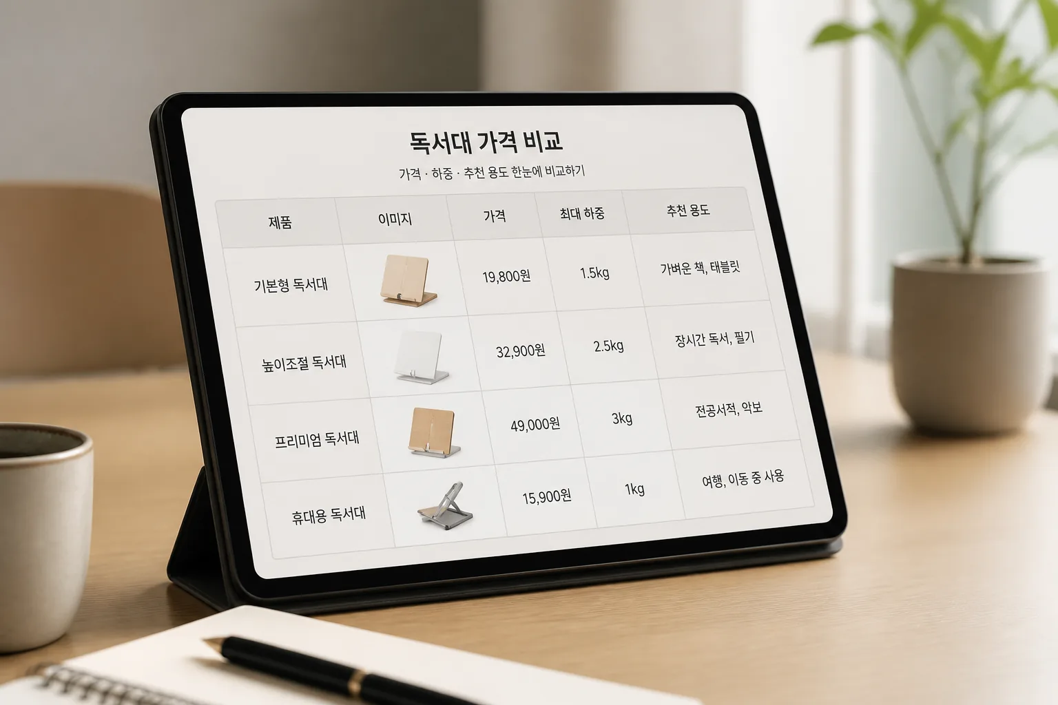독서대 가격 비교표