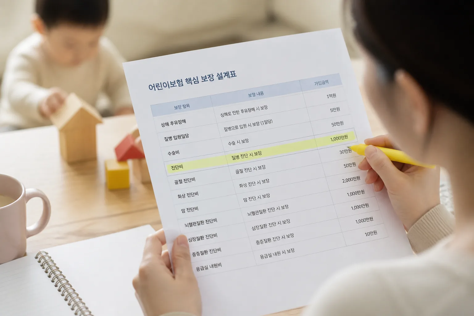 어린이보험 핵심 보장 체크 장면