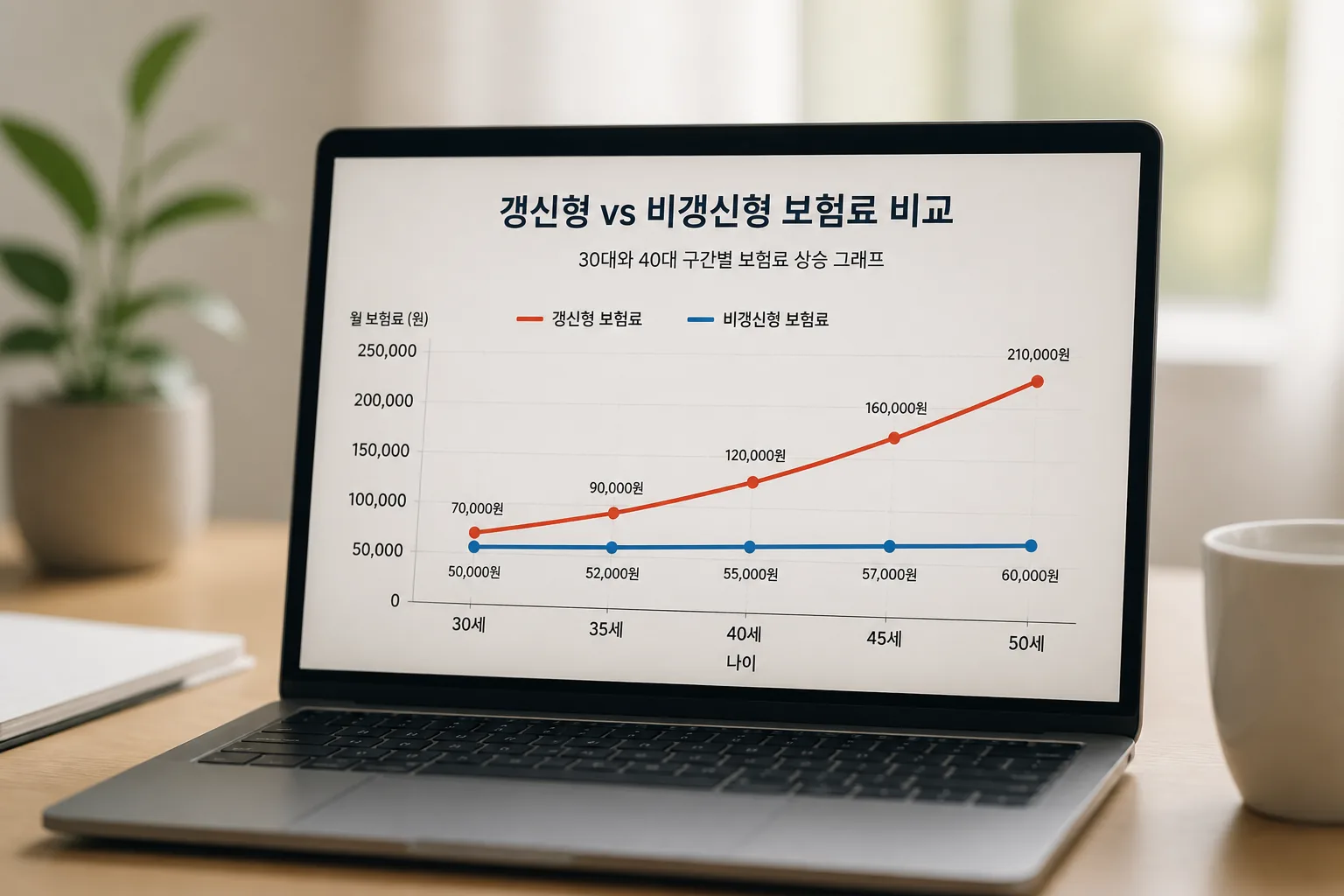 갱신형과 비갱신형 보험료 차이 그래프