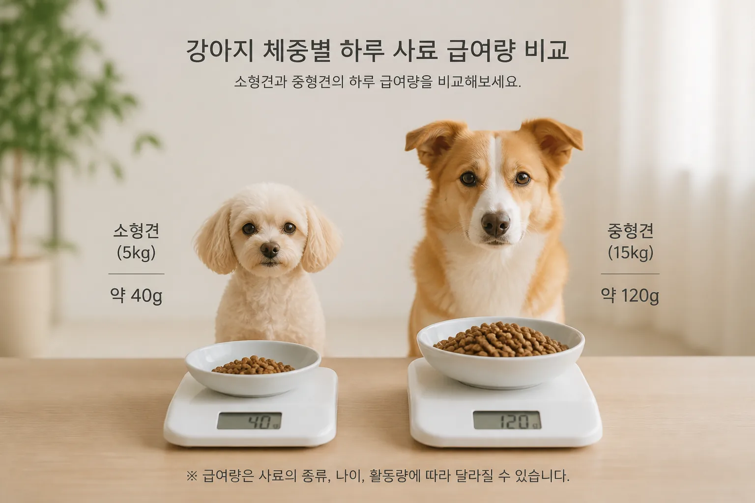 강아지 체중별 사료 급여량 비교
