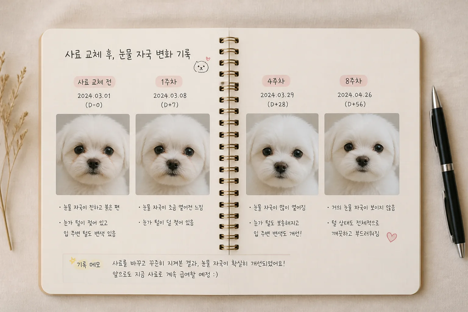 강아지 사료 교체 후 눈물 자국 관찰