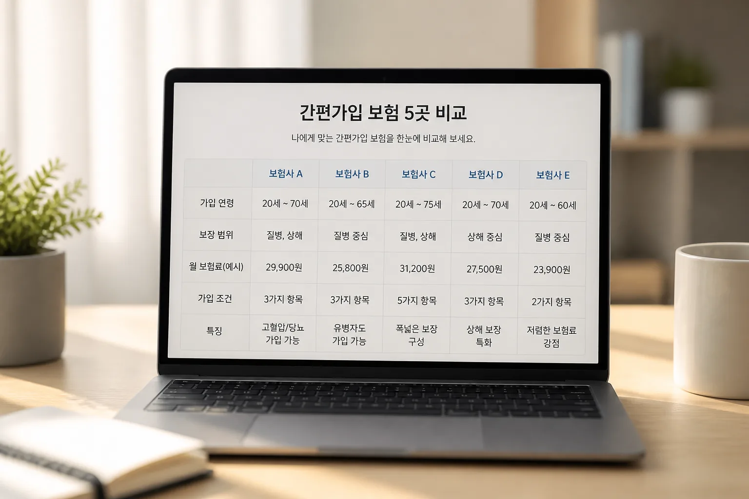 간편가입 보험 5곳 비교표