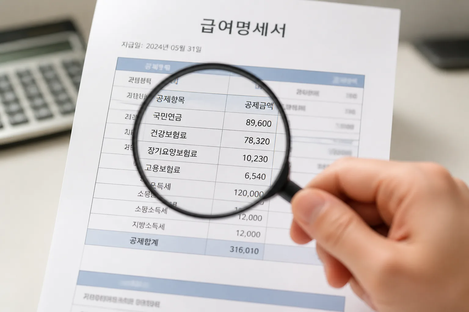 급여명세서 건강보험료 확인 장면
