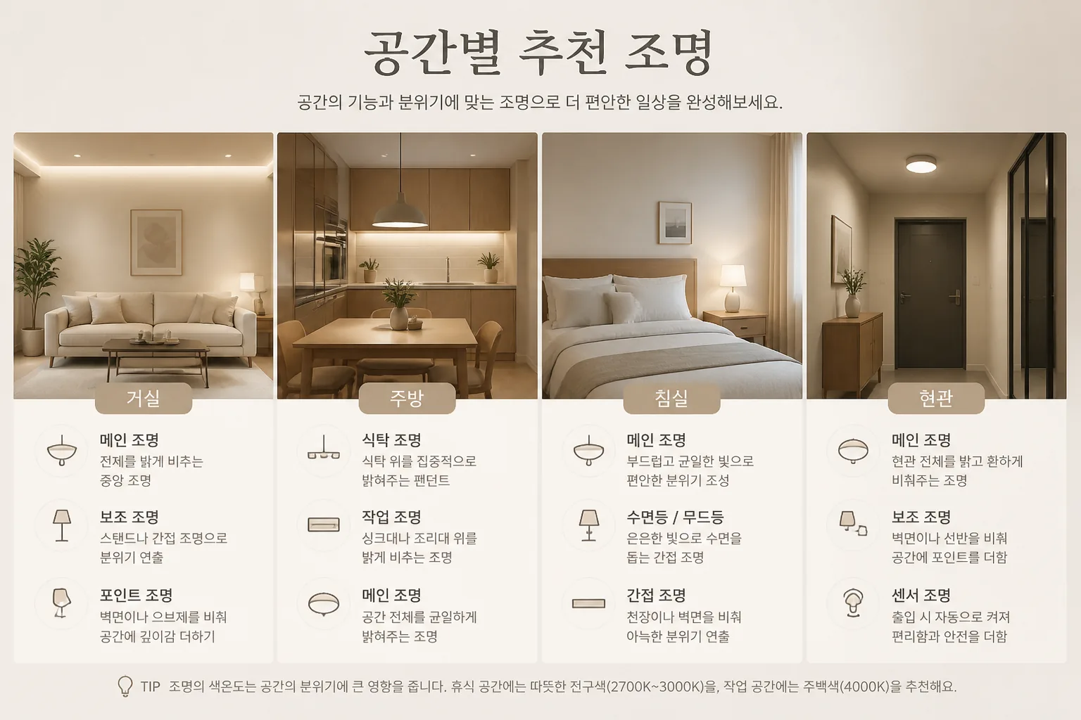 공간별 조명 추천 리스트