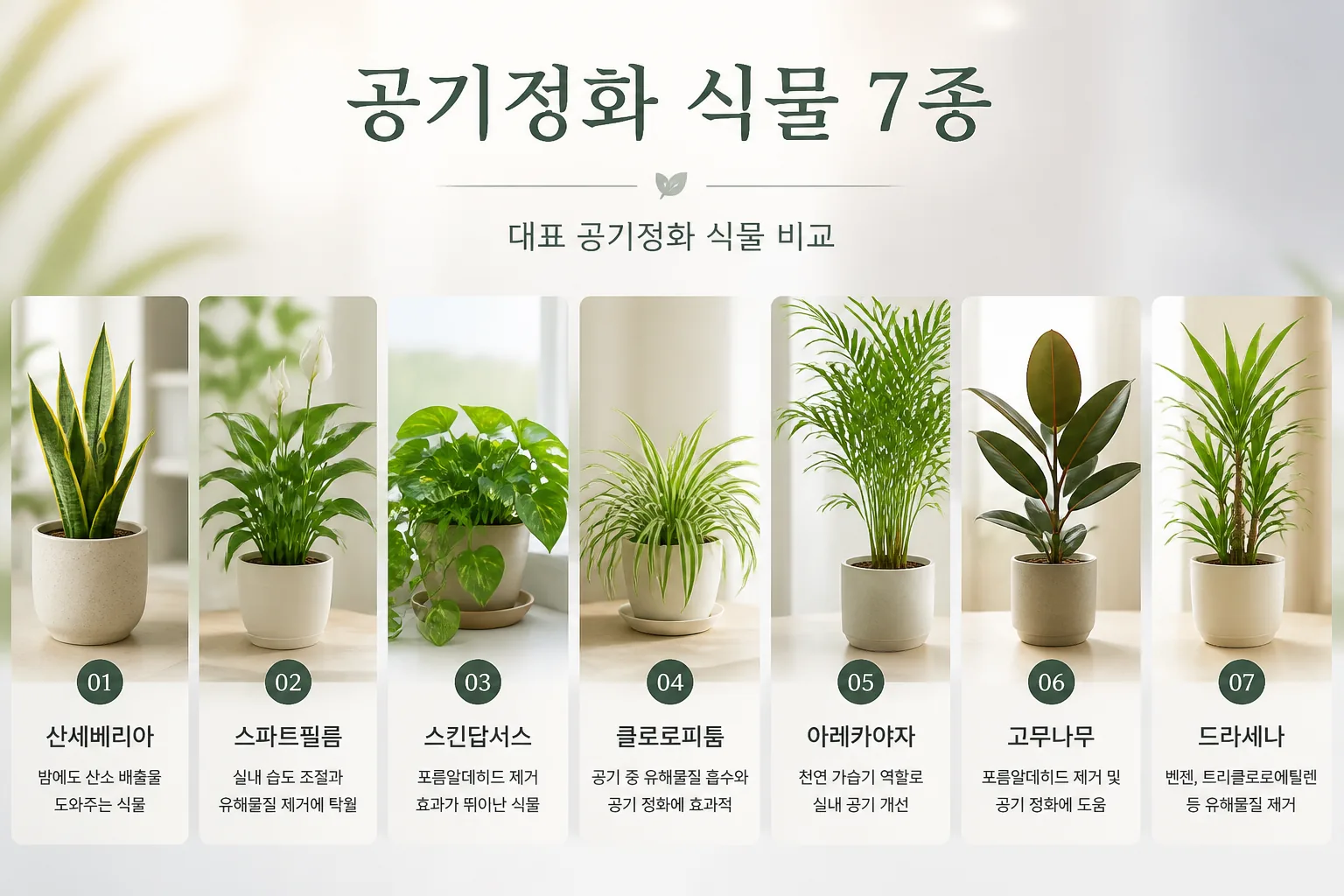 공기정화 식물 7종 비교