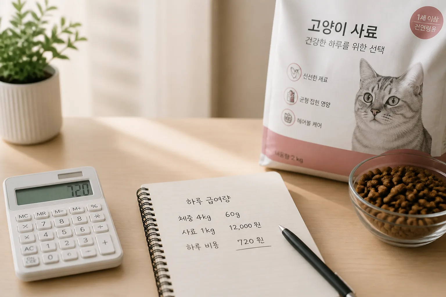 고양이 사료 하루 급여비 계산