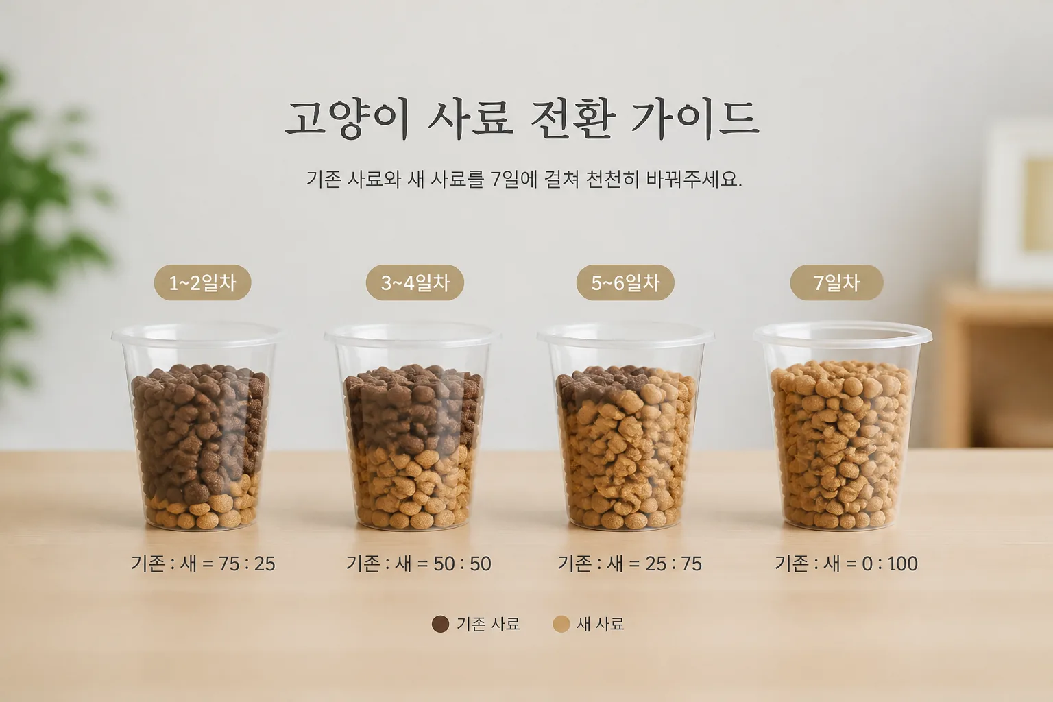 고양이 사료 전환 비율 가이드