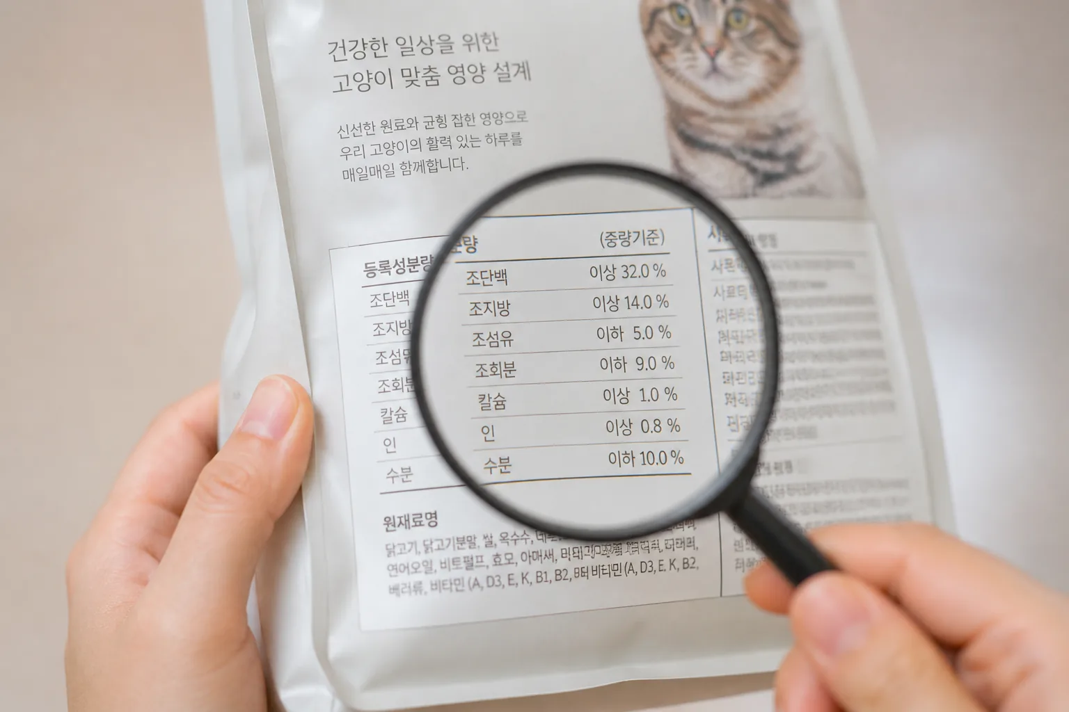고양이 사료 성분표 확인