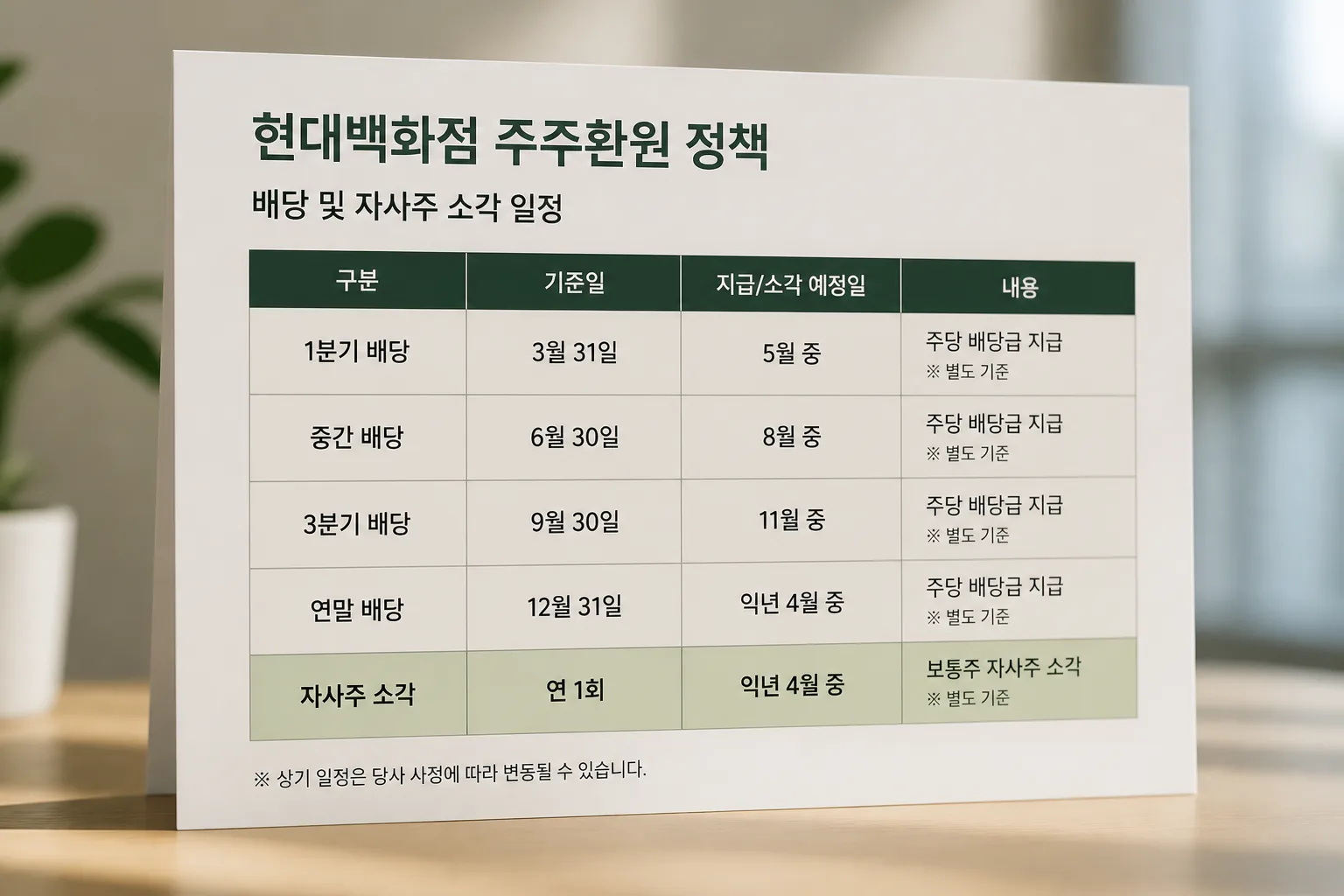 현대백화점 주주환원 정책 이미지
