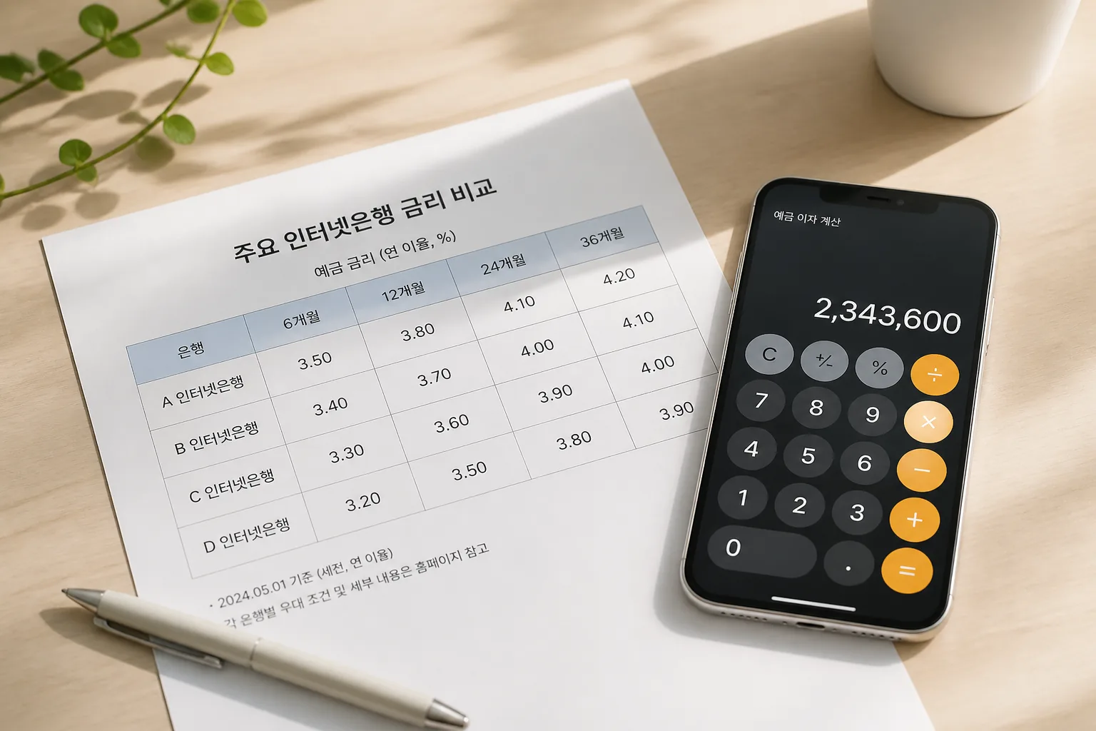 인터넷은행 금리 계산 장면