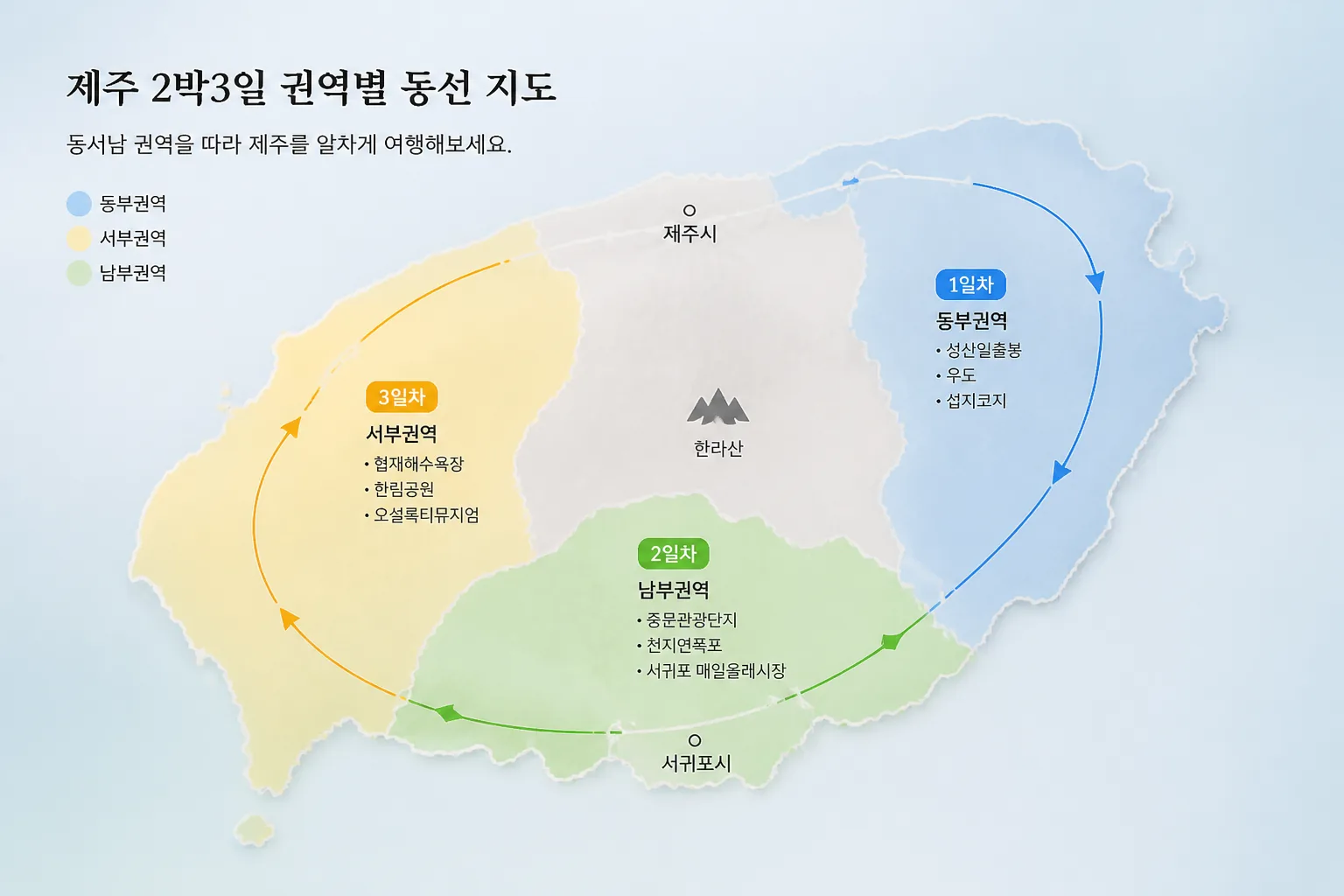 제주 2박3일 권역별 동선 지도
