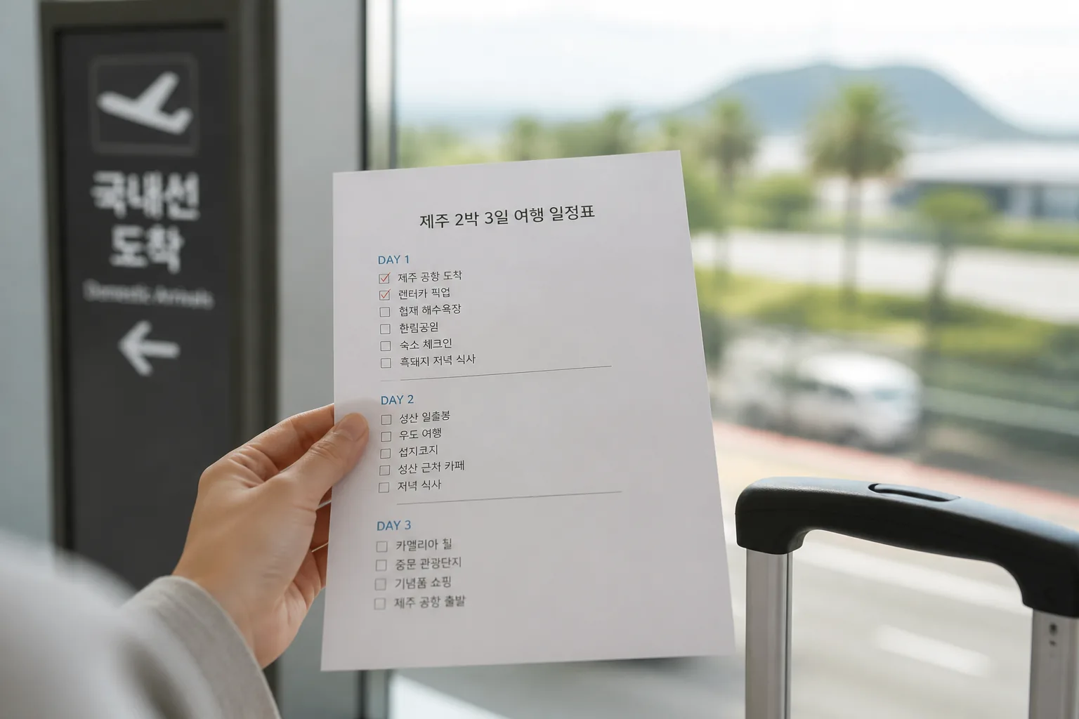 제주 2박3일 일정 체크 장면