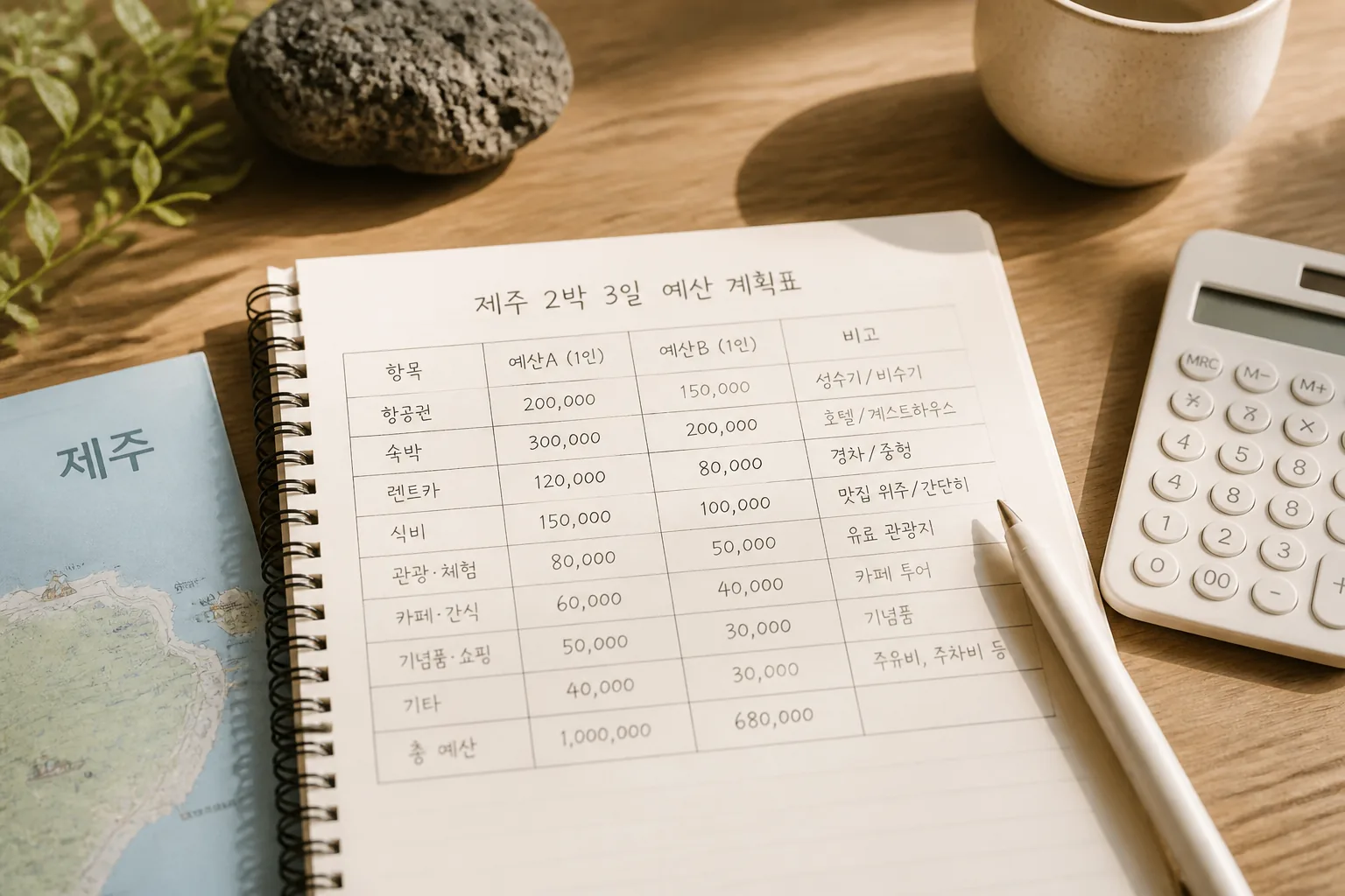 제주 2박3일 예산 계획표