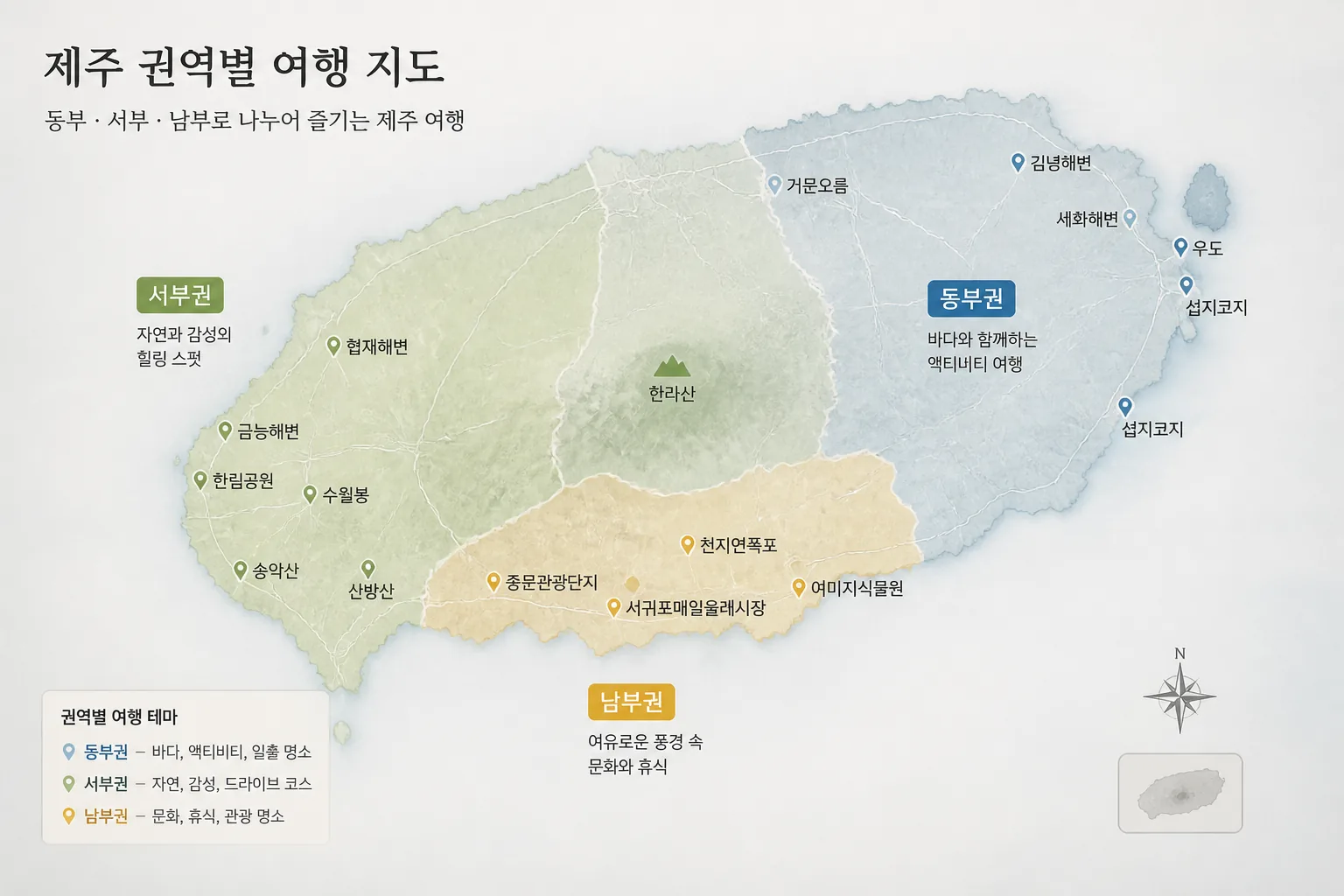 제주 권역별 여행 동선 지도