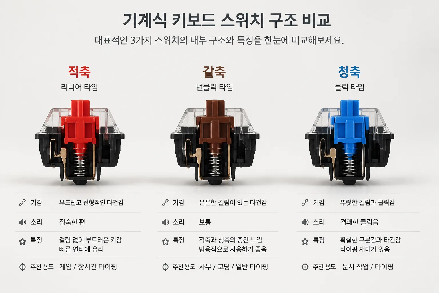 적축 갈축 청축 구조 비교