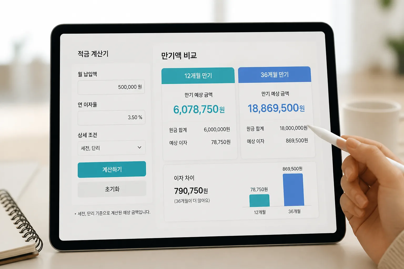 적금 만기액 기간별 비교