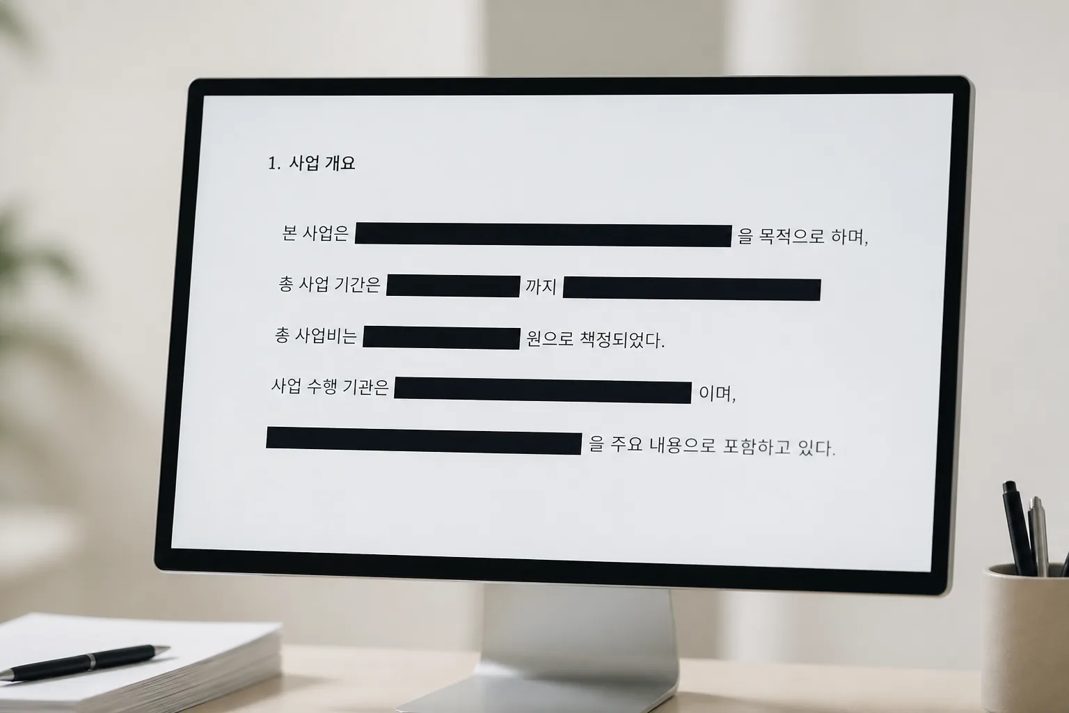정보공개 문서의 가림 처리 예시