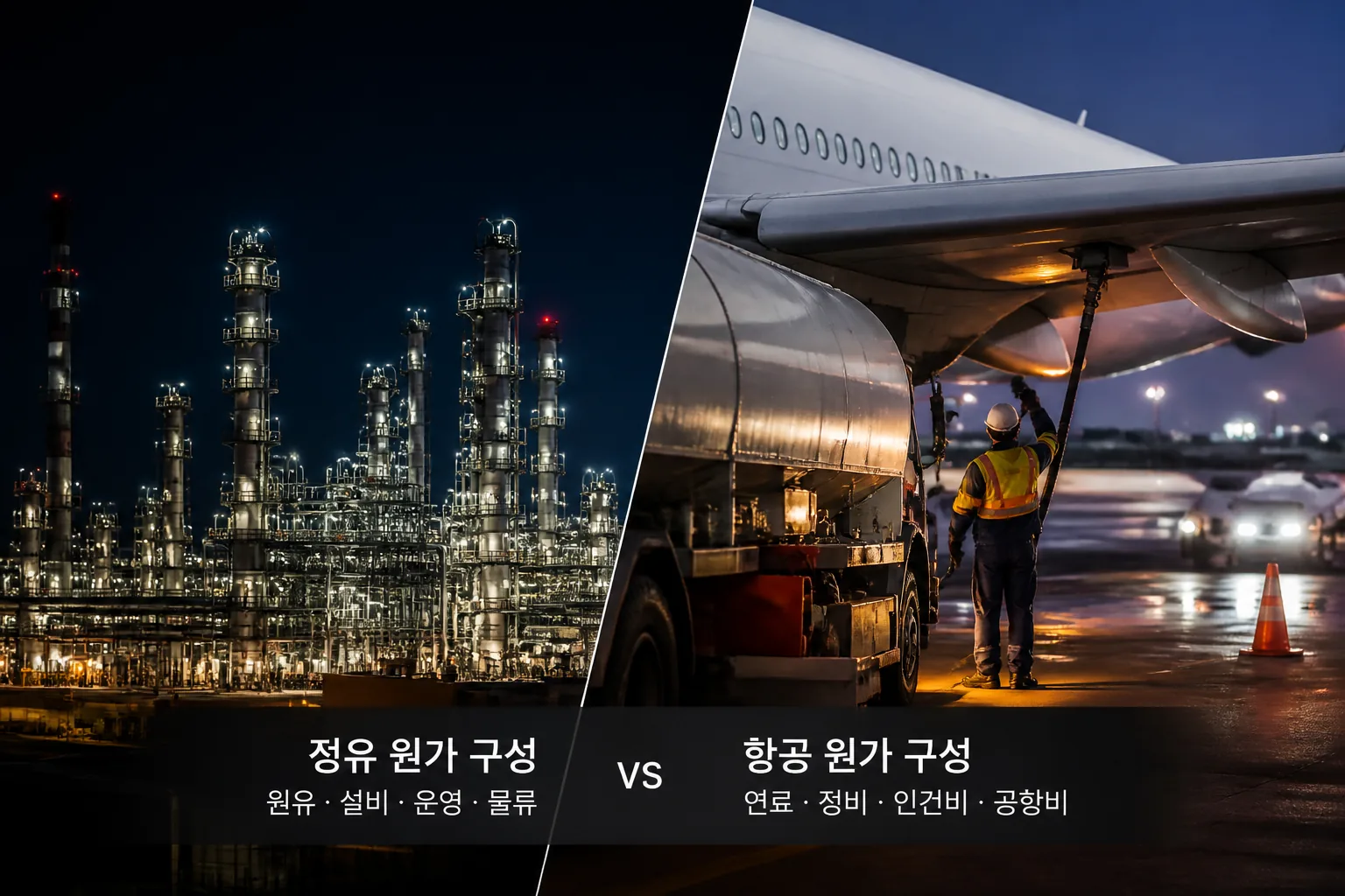 정유와 항공 원가 구조 비교