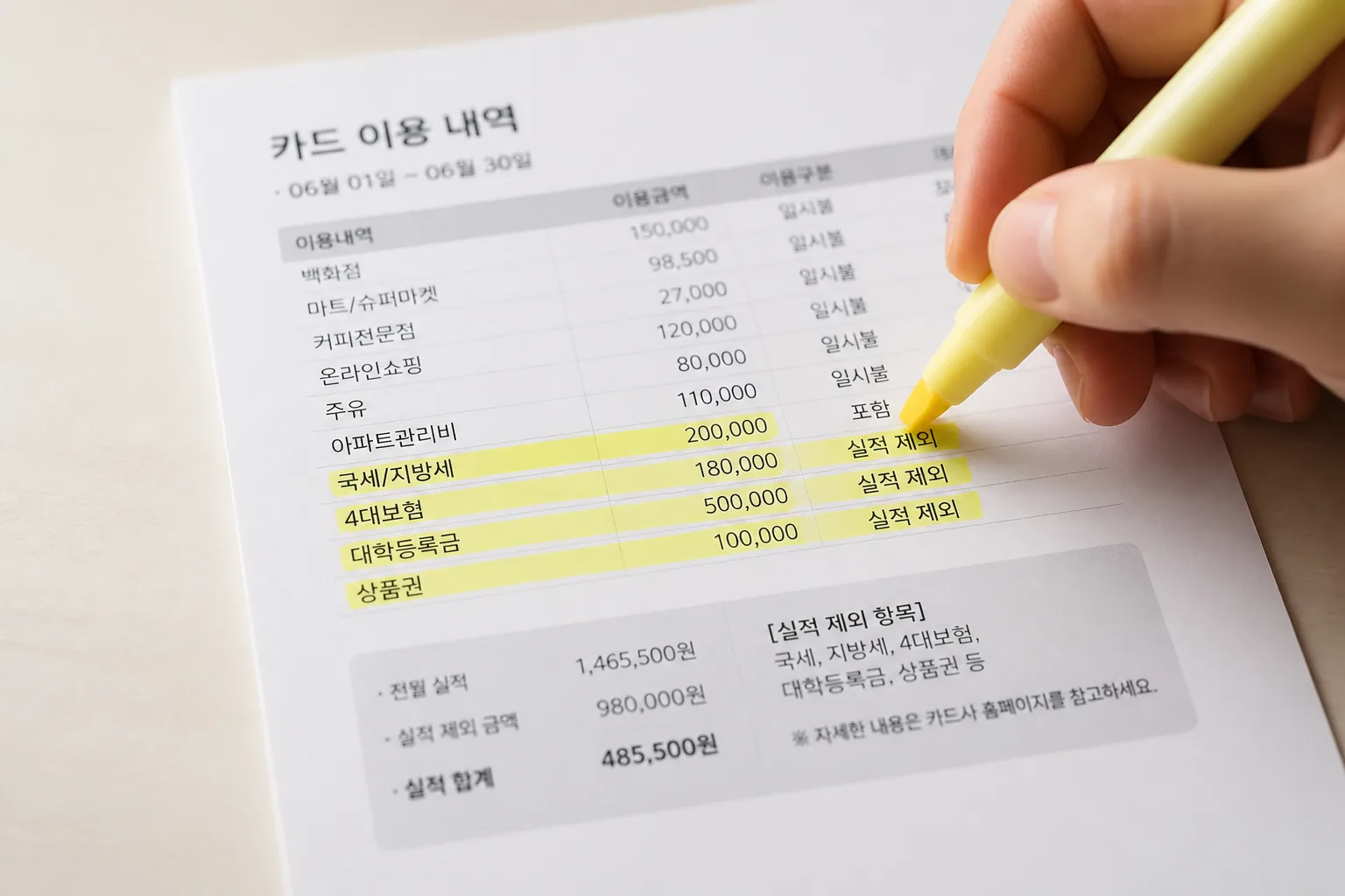 전월 실적 체크 예시